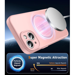 Natiiozie Coque pour iPhone 15, Protection de l'objectif, Rose | Compatible avec MagSafe, Magnétique, Etui Translucide Mat, Anti