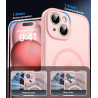 Natiiozie Coque pour iPhone 15, Protection de l'objectif, Rose | Compatible avec MagSafe, Magnétique, Etui Translucide Mat, Anti