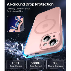 Natiiozie Coque pour iPhone 15, Protection de l'objectif, Rose | Compatible avec MagSafe, Magnétique, Etui Translucide Mat, Anti
