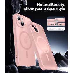 Natiiozie Coque pour iPhone 15, Protection de l'objectif, Rose | Compatible avec MagSafe, Magnétique, Etui Translucide Mat, Anti