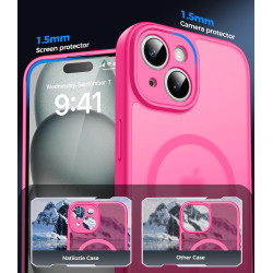 Natiiozie Coque pour iPhone 15, Protection de l'objectif, Rose Rouge | Compatible avec MagSafe, Magnétique, Etui Translucide Mat