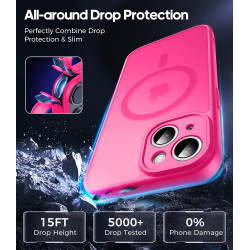 Natiiozie Coque pour iPhone 15, Protection de l'objectif, Rose Rouge | Compatible avec MagSafe, Magnétique, Etui Translucide Mat