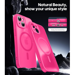 Natiiozie Coque pour iPhone 15, Protection de l'objectif, Rose Rouge | Compatible avec MagSafe, Magnétique, Etui Translucide Mat