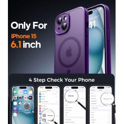 Natiiozie Coque pour iPhone 15, Protection de l'objectif, Violet foncé | Compatible avec MagSafe, Magnétique, Etui Translucide M