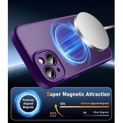 Natiiozie Coque pour iPhone 15, Protection de l'objectif, Violet foncé | Compatible avec MagSafe, Magnétique, Etui Translucide M