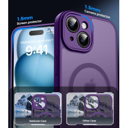 Natiiozie Coque pour iPhone 15, Protection de l'objectif, Violet foncé | Compatible avec MagSafe, Magnétique, Etui Translucide M