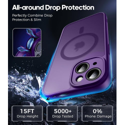 Natiiozie Coque pour iPhone 15, Protection de l'objectif, Violet foncé | Compatible avec MagSafe, Magnétique, Etui Translucide M