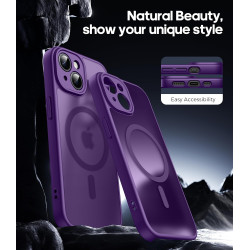 Natiiozie Coque pour iPhone 15, Protection de l'objectif, Violet foncé | Compatible avec MagSafe, Magnétique, Etui Translucide M