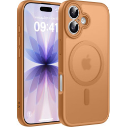 Natiiozie coque pour iphone 17, protection de l'objectif, orange | compatible avec magsafe, magnétique, etui translucide mat, an