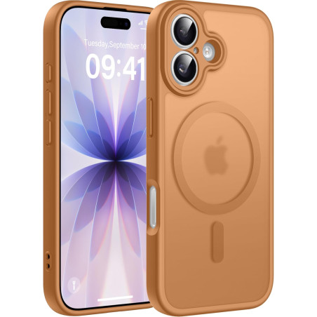 Natiiozie coque pour iphone 17, protection de l'objectif, orange | compatible avec magsafe, magnétique, etui translucide mat, an