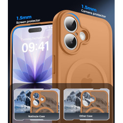 Natiiozie coque pour iphone 17, protection de l'objectif, orange | compatible avec magsafe, magnétique, etui translucide mat, an
