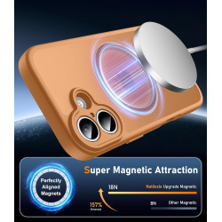 Natiiozie coque pour iphone 17, protection de l'objectif, orange | compatible avec magsafe, magnétique, etui translucide mat, an