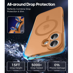 Natiiozie coque pour iphone 17, protection de l'objectif, orange | compatible avec magsafe, magnétique, etui translucide mat, an