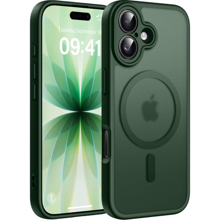 Natiiozie Coque pour iPhone 17, Protection de l'objectif, Vert foncé | Compatible avec MagSafe, Magnétique, Etui Translucide Mat
