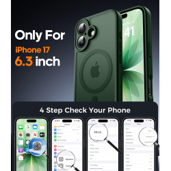 Natiiozie Coque pour iPhone 17, Protection de l'objectif, Vert foncé | Compatible avec MagSafe, Magnétique, Etui Translucide Mat