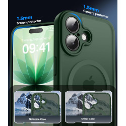 Natiiozie Coque pour iPhone 17, Protection de l'objectif, Vert foncé | Compatible avec MagSafe, Magnétique, Etui Translucide Mat