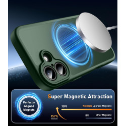 Natiiozie Coque pour iPhone 17, Protection de l'objectif, Vert foncé | Compatible avec MagSafe, Magnétique, Etui Translucide Mat