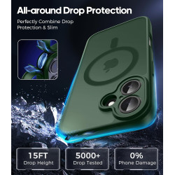 Natiiozie Coque pour iPhone 17, Protection de l'objectif, Vert foncé | Compatible avec MagSafe, Magnétique, Etui Translucide Mat