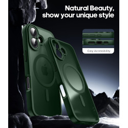 Natiiozie Coque pour iPhone 17, Protection de l'objectif, Vert foncé | Compatible avec MagSafe, Magnétique, Etui Translucide Mat