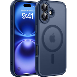 Natiiozie Coque pour iPhone 16, Protection de l'objectif, Bleu foncé | Compatible avec MagSafe, Magnétique, Etui Translucide Mat