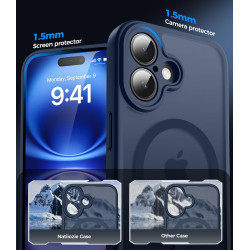Natiiozie Coque pour iPhone 16, Protection de l'objectif, Bleu foncé | Compatible avec MagSafe, Magnétique, Etui Translucide Mat