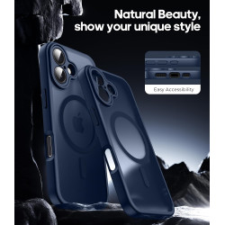Natiiozie Coque pour iPhone 16, Protection de l'objectif, Bleu foncé | Compatible avec MagSafe, Magnétique, Etui Translucide Mat