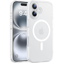 Natiiozie Coque pour iPhone 16, Protection de l'objectif, Blanc | Compatible avec MagSafe, Magnétique, Etui Translucide Mat, Ant