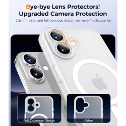 Natiiozie Coque pour iPhone 16, Protection de l'objectif, Blanc | Compatible avec MagSafe, Magnétique, Etui Translucide Mat, Ant