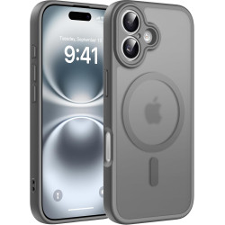 Natiiozie Coque pour iPhone 16, Protection de l'objectif, Gris | Compatible avec MagSafe, Magnétique, Etui Translucide Mat, Anti