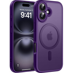 Natiiozie Coque pour iPhone 16, Protection de l'objectif, Violet foncé | Compatible avec MagSafe, Magnétique, Etui Translucide M