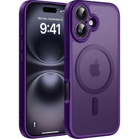 Natiiozie Coque pour iPhone 16, Protection de l'objectif, Violet foncé | Compatible avec MagSafe, Magnétique, Etui Translucide M