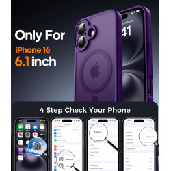 Natiiozie Coque pour iPhone 16, Protection de l'objectif, Violet foncé | Compatible avec MagSafe, Magnétique, Etui Translucide M