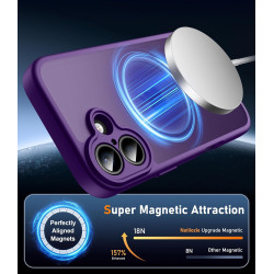 Natiiozie Coque pour iPhone 16, Protection de l'objectif, Violet foncé | Compatible avec MagSafe, Magnétique, Etui Translucide M