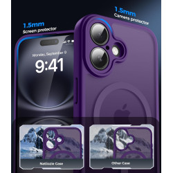 Natiiozie Coque pour iPhone 16, Protection de l'objectif, Violet foncé | Compatible avec MagSafe, Magnétique, Etui Translucide M