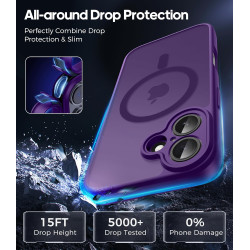 Natiiozie Coque pour iPhone 16, Protection de l'objectif, Violet foncé | Compatible avec MagSafe, Magnétique, Etui Translucide M
