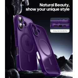 Natiiozie Coque pour iPhone 16, Protection de l'objectif, Violet foncé | Compatible avec MagSafe, Magnétique, Etui Translucide M