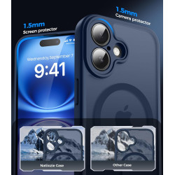 Natiiozie Coque pour iPhone 17, Protection de l'objectif, Bleu foncé | Compatible avec MagSafe, Magnétique, Etui Translucide Mat