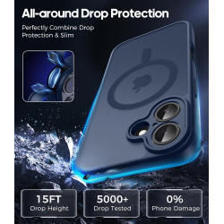Natiiozie Coque pour iPhone 17, Protection de l'objectif, Bleu foncé | Compatible avec MagSafe, Magnétique, Etui Translucide Mat