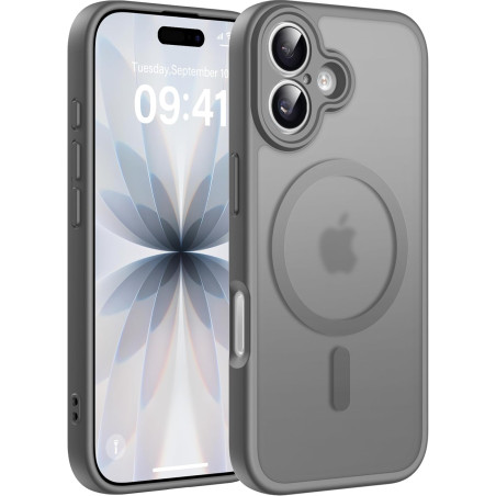 Natiiozie Coque pour iPhone 17, Protection de l'objectif, Gris | Compatible avec MagSafe, Magnétique, Etui Translucide Mat, Anti