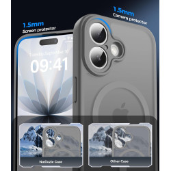 Natiiozie Coque pour iPhone 17, Protection de l'objectif, Gris | Compatible avec MagSafe, Magnétique, Etui Translucide Mat, Anti