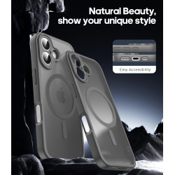 Natiiozie Coque pour iPhone 17, Protection de l'objectif, Gris | Compatible avec MagSafe, Magnétique, Etui Translucide Mat, Anti