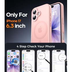 Natiiozie Coque pour iPhone 17, Protection de l'objectif, Rose | Compatible avec MagSafe, Magnétique, Etui Translucide Mat, Anti