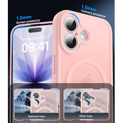 Natiiozie Coque pour iPhone 17, Protection de l'objectif, Rose | Compatible avec MagSafe, Magnétique, Etui Translucide Mat, Anti