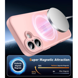 Natiiozie Coque pour iPhone 17, Protection de l'objectif, Rose | Compatible avec MagSafe, Magnétique, Etui Translucide Mat, Anti