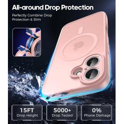 Natiiozie Coque pour iPhone 17, Protection de l'objectif, Rose | Compatible avec MagSafe, Magnétique, Etui Translucide Mat, Anti