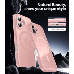 Natiiozie Coque pour iPhone 17, Protection de l'objectif, Rose | Compatible avec MagSafe, Magnétique, Etui Translucide Mat, Anti