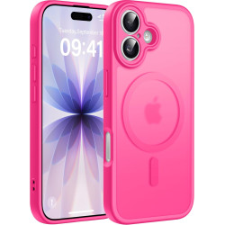 Natiiozie Coque pour iPhone 17, Protection de l'objectif, Rose Rouge | Compatible avec MagSafe, Magnétique, Etui Translucide Mat