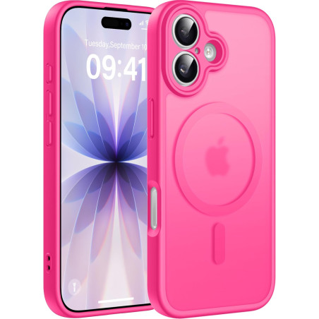 Natiiozie Coque pour iPhone 17, Protection de l'objectif, Rose Rouge | Compatible avec MagSafe, Magnétique, Etui Translucide Mat