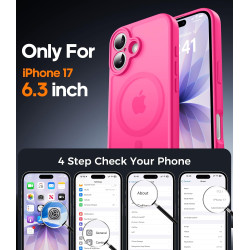 Natiiozie Coque pour iPhone 17, Protection de l'objectif, Rose Rouge | Compatible avec MagSafe, Magnétique, Etui Translucide Mat