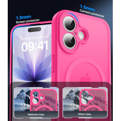 Natiiozie Coque pour iPhone 17, Protection de l'objectif, Rose Rouge | Compatible avec MagSafe, Magnétique, Etui Translucide Mat